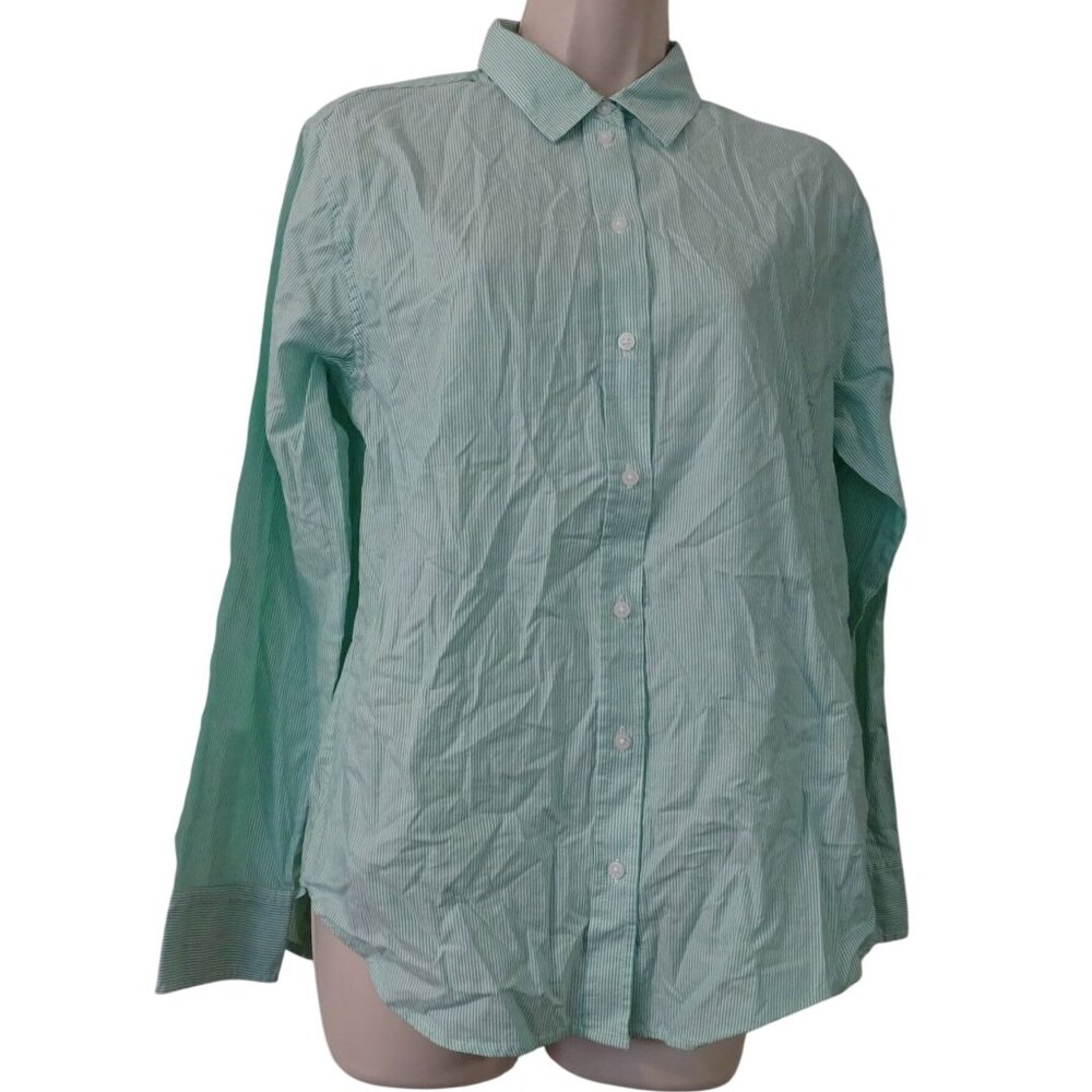 Everlane Oversized Green Button Up Stripe Cotton Shirt Women Size 6 Long Sleeve